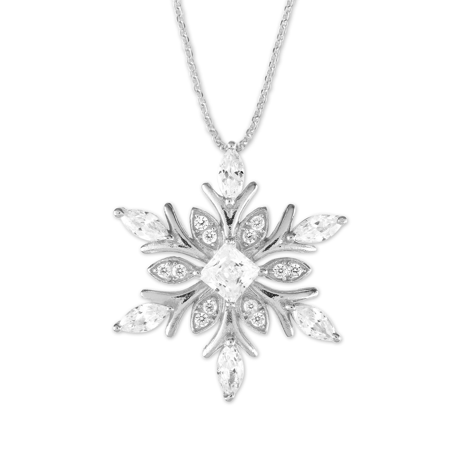 Large Sterling Silver CZ Snowflake Pendant with Chain K-6968